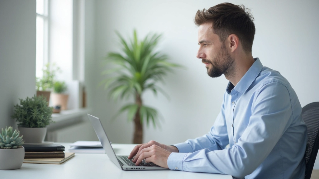 Professionell arbetsmiljö med organiserad skrivbord och produktivitetsverktyg